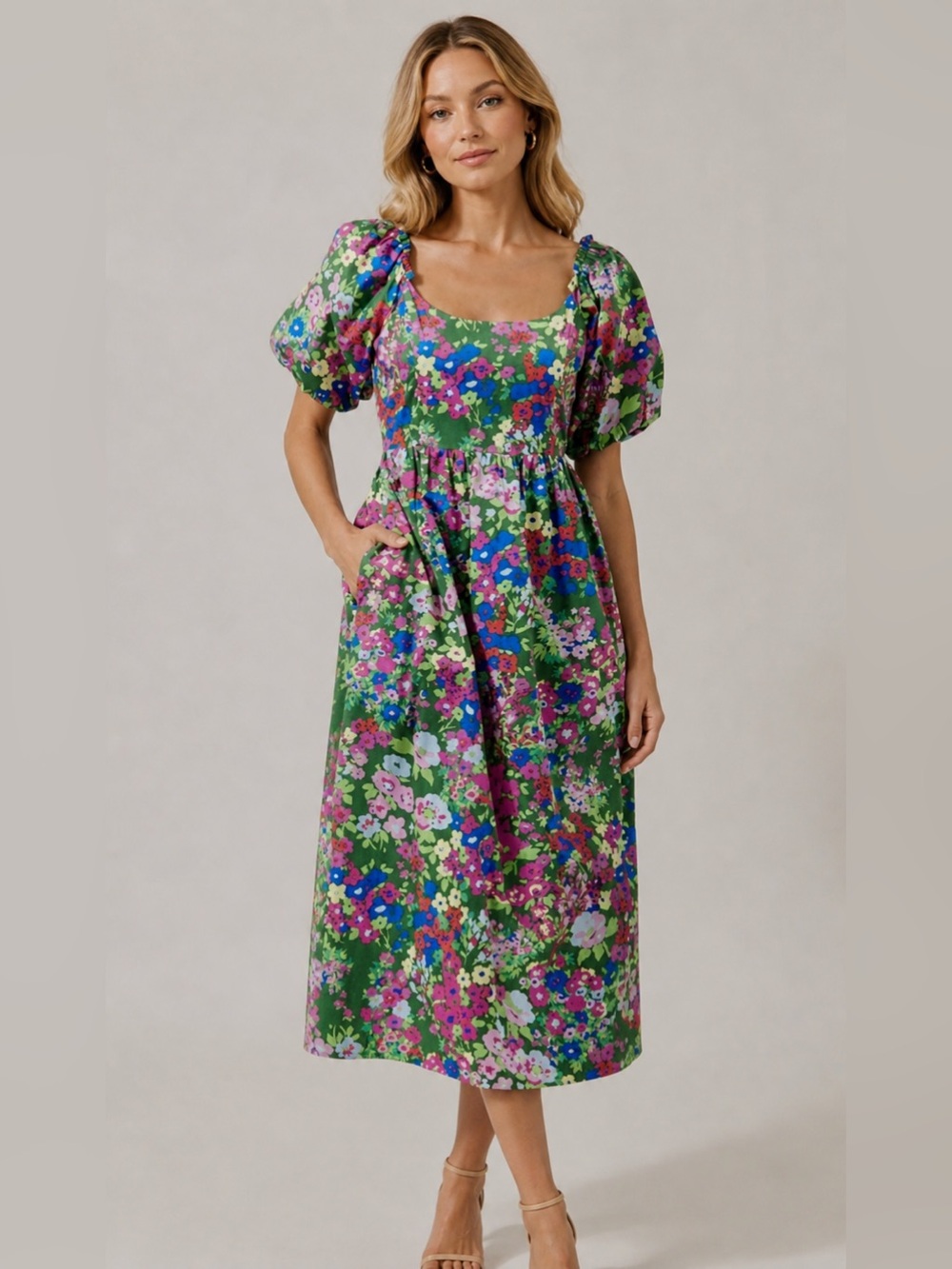 Sugarlips Green Floral Midi Dress